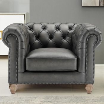 Allington Grey Leather Chesterfield Armchair