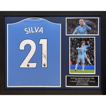 David Silva Signed Framed Manchester City Shirt