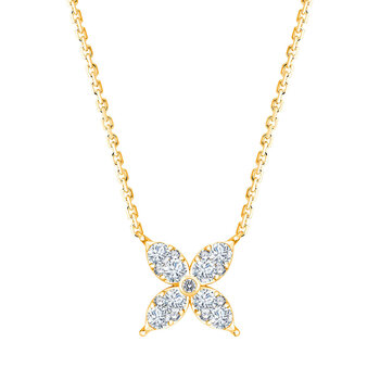 0.50ctw Round Brilliant Cut Diamond Flower Necklace, 14ct Yellow Gold