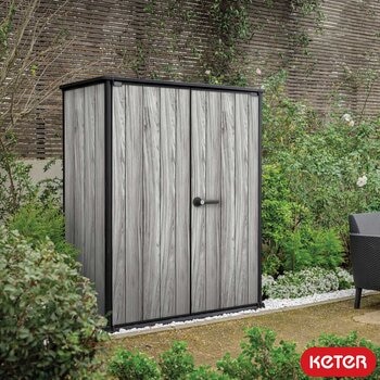 Keter Storm Grey Signature Alto 4ft 6" x 2ft 4" (1.4 x 0.7m) 1,415 Litre Vertical Storage Shed with Shelves Keter Storm Grey Signature Alto 4ft 6" x 2ft 4" (1.4 x 0.7m) 1,415 Litre Vertical Storage Shed with Shelves