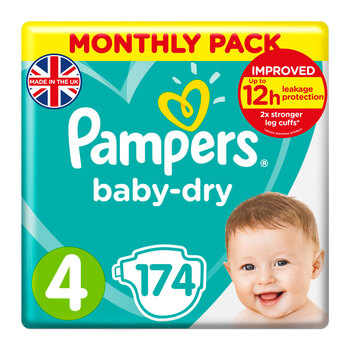 Pampers Baby Dry Nappies Size 4, Monthly 174 Pack
