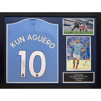 Sergio Aguero Signed Framed Manchester City Football Shirt
