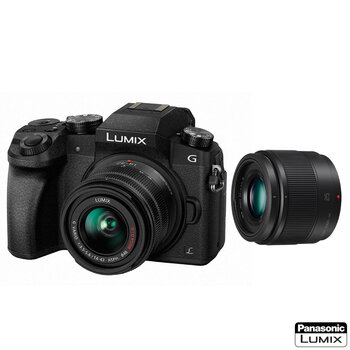 Panasonic Lumix Compact Camera DMC-G7KEB-K with Additional Lumix 25mm Prime Lens H-H025E-K