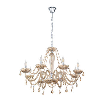 Eglo Basilano 8 Light Chandelier in Polished Chrome and Cognac Glass