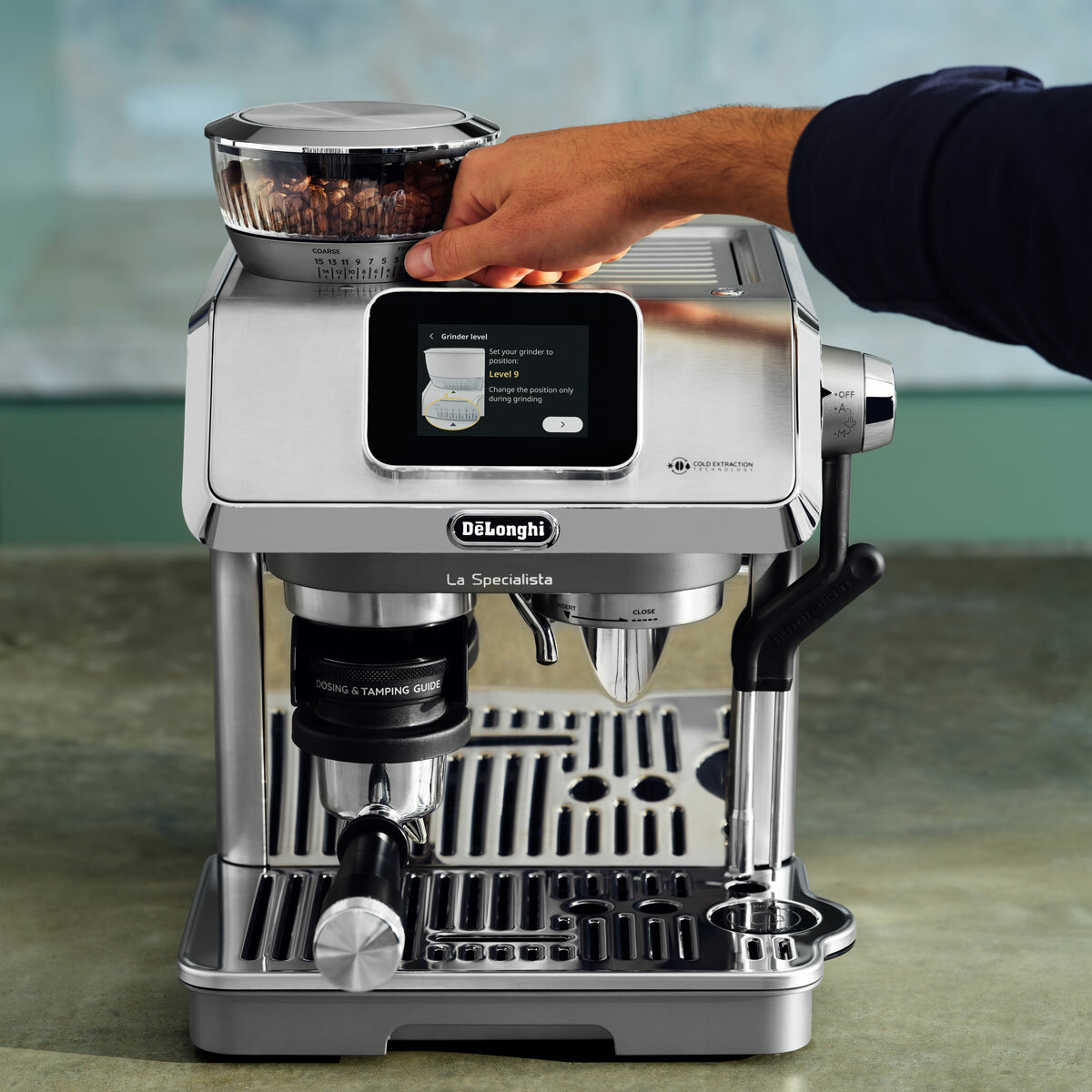 Lifestyle images of De'Longhi La Specialista Touch Coffee Machine on a kitchen countertop Lifestyle images of De'Longhi La Specialista Touch Coffee Machine on a kitchen countertop