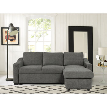 Coddle Aria Grey Fabric Convertible Sofa Bed with Chaise
