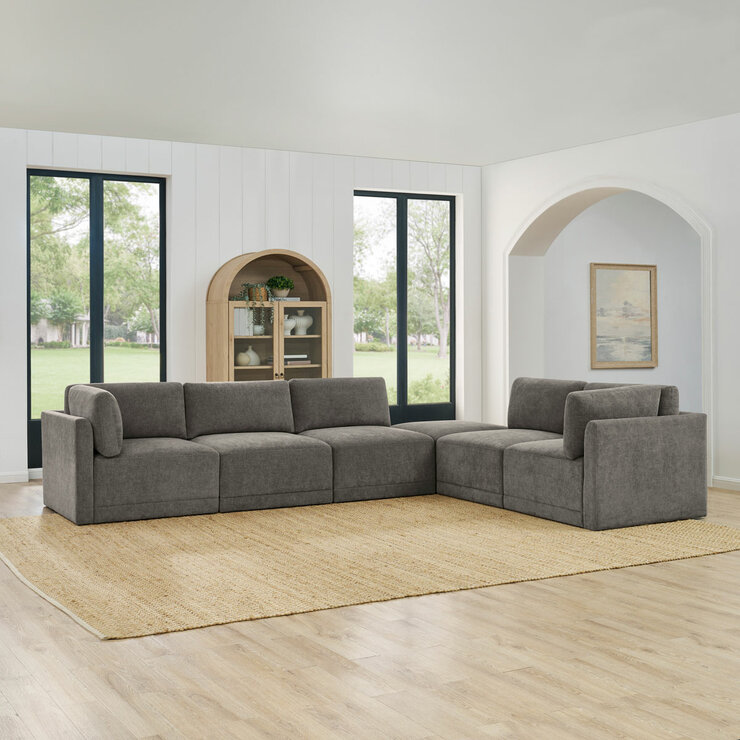 Thomasville Fallon Grey 6 Piece Modular Fabric Sofa Thomasville Fallon Grey 6 Piece Modular Fabric Sofa