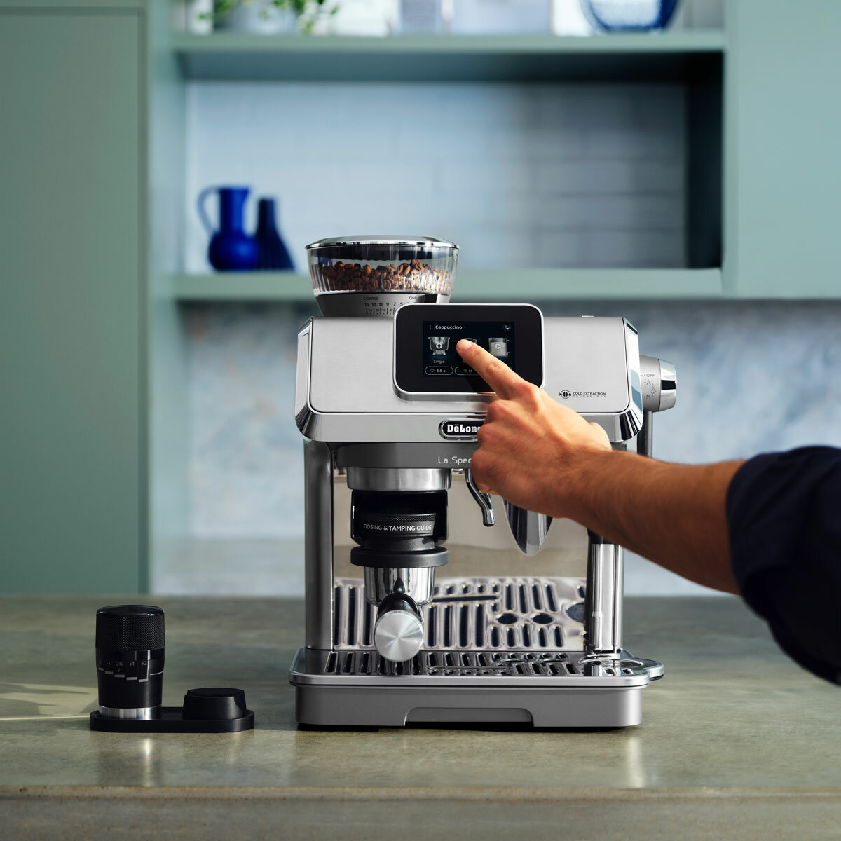 Lifestyle images of De'Longhi La Specialista Touch Coffee Machine on a kitchen countertop Lifestyle images of De'Longhi La Specialista Touch Coffee Machine on a kitchen countertop