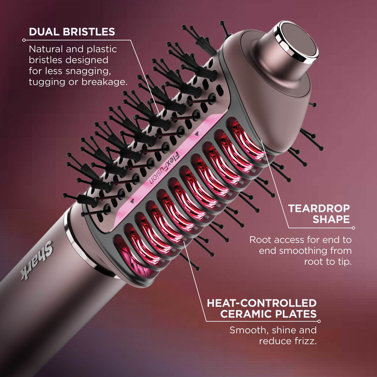 Lifestyle image of Shark FlexFusion 4 in 1 Air Styler with dual bristles, teardrop shape and heat controlled ceramic plates Lifestyle image of Shark FlexFusion 4 in 1 Air Styler with dual bristles, teardrop shape and heat controlled ceramic plates
