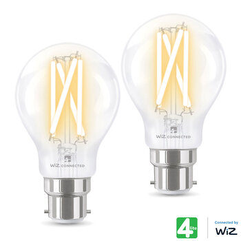 4lite WiZ Connected B22 Clear Filament Smart Bulbs 2 Pack