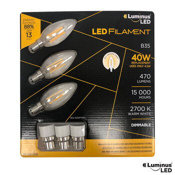 Conglom Luminus LED Chandelier Filament Dimmable Bulbs - 3 Pack