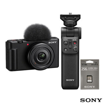 Sony ZV-1F Vlogging Camera Kit with GPVPT2BT.SYU Shooting Grip and SF-E Series 256GB SD Card