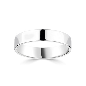 4.0mm Classic Flat Court Wedding Ring, 18ct White Gold