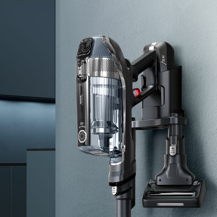 Lifestyle image of Tefal X-Force FlexCordless Stick Vacuum Cleaner on docking station Lifestyle image of Tefal X-Force FlexCordless Stick Vacuum Cleaner on docking station