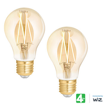 4lite WiZ Connected LED A60 ES Filament Tuneable White Smart Bulb, Amber, 2 Pack
