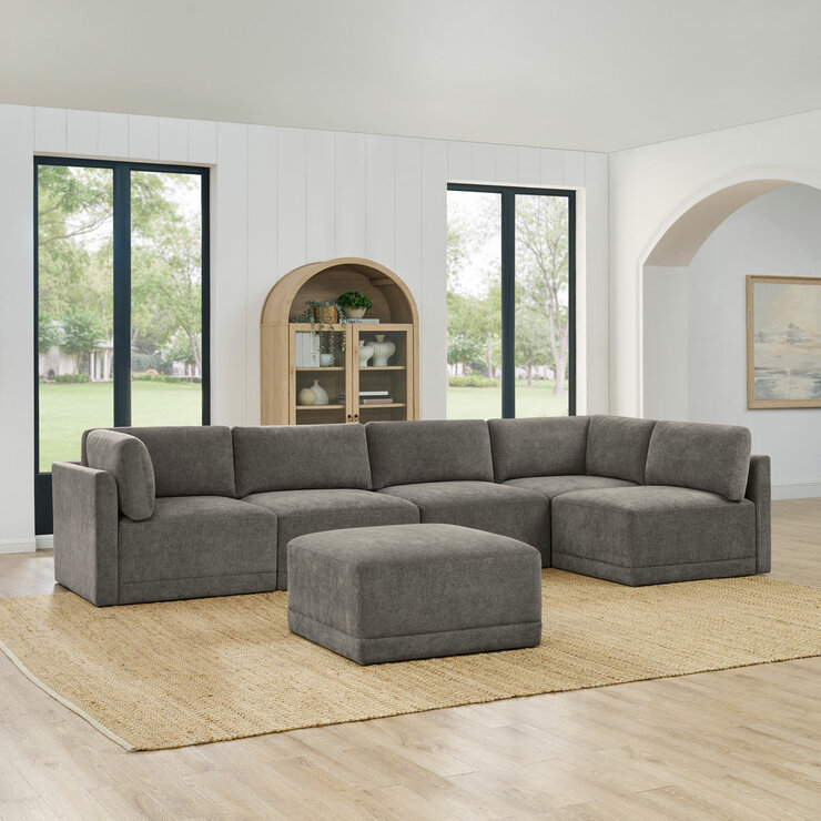 Thomasville Fallon Grey 6 Piece Modular Fabric Sofa Thomasville Fallon Grey 6 Piece Modular Fabric Sofa