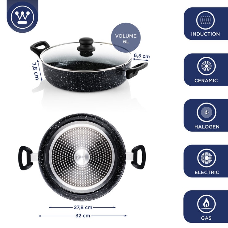 Westinghouse Low Non-Stick Casserole with Lid, 32cm Westinghouse Low Non-Stick Casserole with Lid, 32cm