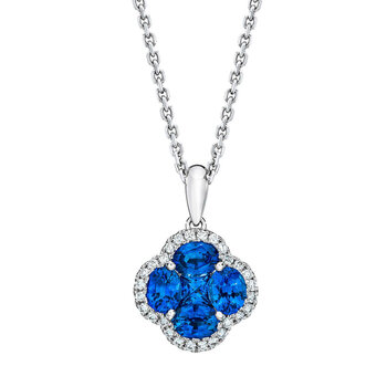 Oval & Princess Cut Blue Sapphire & 0.13ctw Diamond Clover Pendant, 14ct White Gold