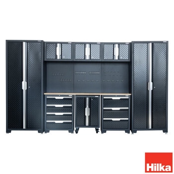 Hilka Garage Pro+ 24 Gauge Steel 9 Piece Cabinet Set Hilka Garage Pro+ 24 Gauge Steel 9 Piece Cabinet Set