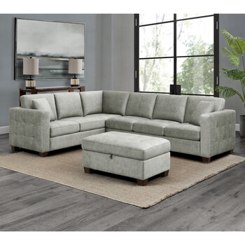 Thomasville Kylie Grey Fabric Sectional with Storage Ottoman 