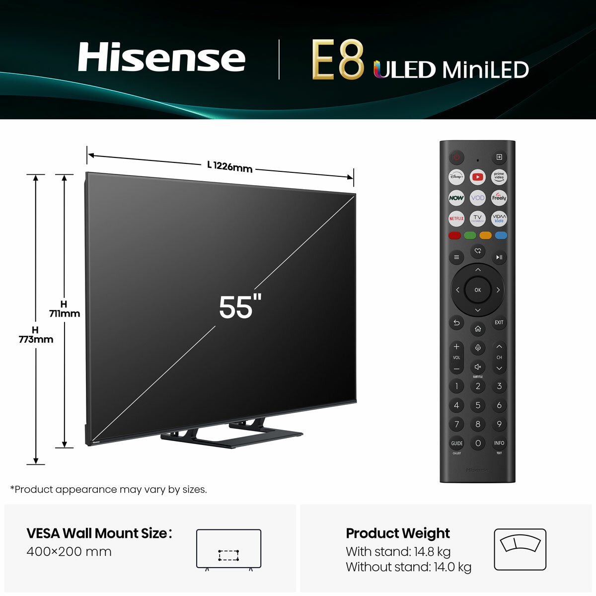 Hisense 55E8QTUK 55 Inch Mini LED HD Smart TV Hisense 55E8QTUK 55 Inch Mini LED HD Smart TV