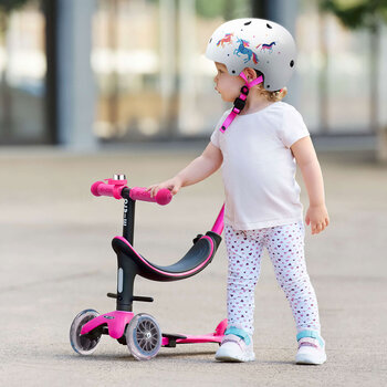 Micro Mini 2 Grow 4 in 1 Pink Scooter with Unicorn Helmet and Pink Bell (12+ Months)