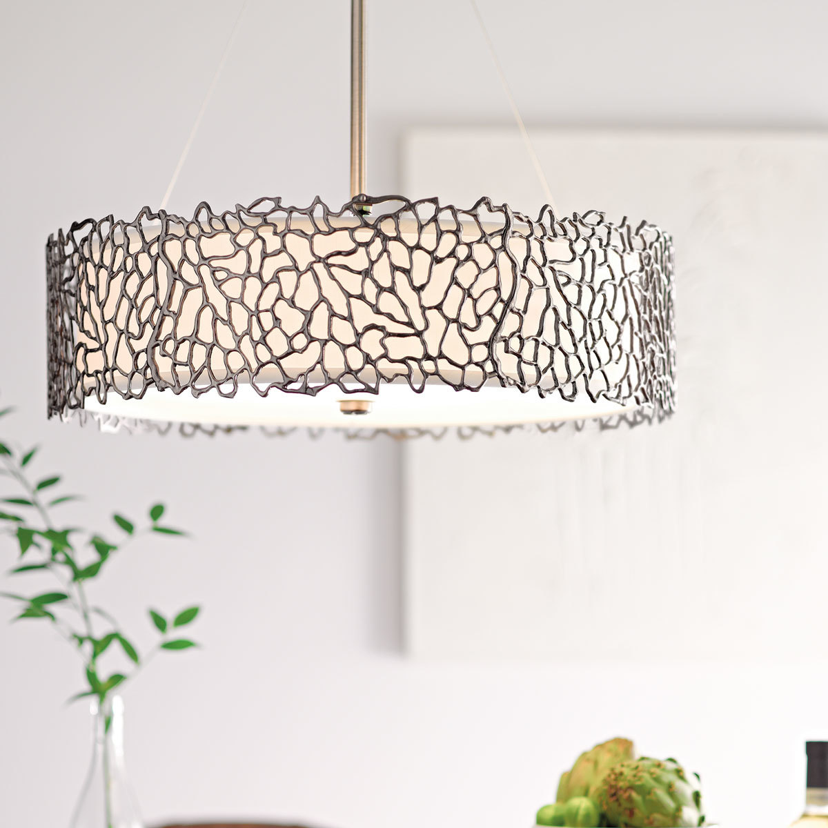 Kichler Silver Coral Three Light Duo Mount Pendant Ceiling Light In Classic Pewter Costco Uk