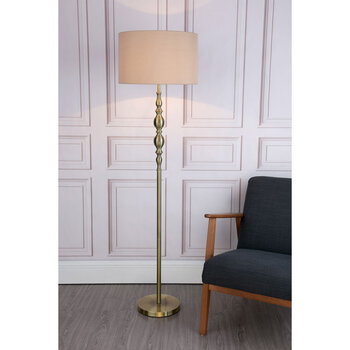 Madrid Antique Brass Floor Lamp with Faux Silk Shade