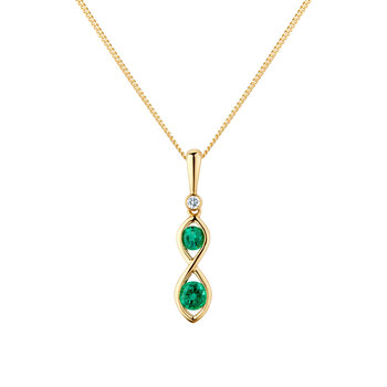 Round Cut Emerald & 0.03ct Diamond Drop Pendant, 18ct Yellow Gold