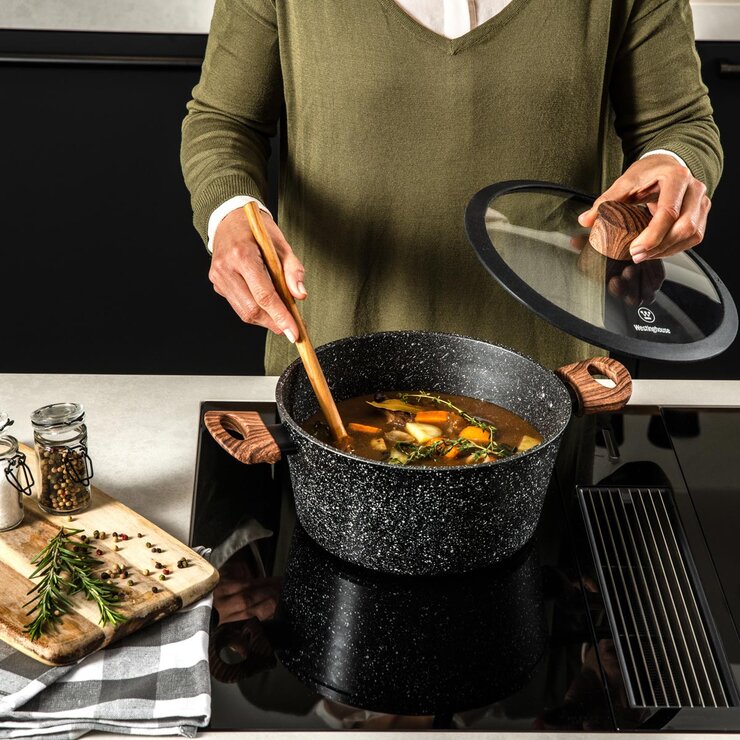 Westinghouse Cookware Essentials Cookware Set with Wooden Handles, 11 Piece Westinghouse Cookware Essentials Cookware Set with Wooden Handles, 11 Piece