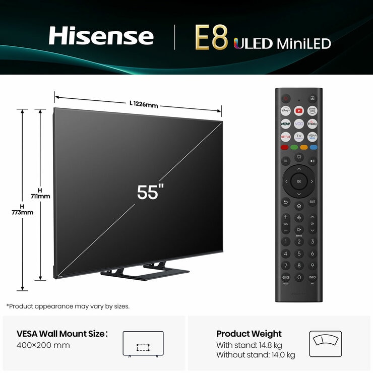 Hisense 55E8QTUK 55 Inch Mini LED HD Smart TV Hisense 55E8QTUK 55 Inch Mini LED HD Smart TV
