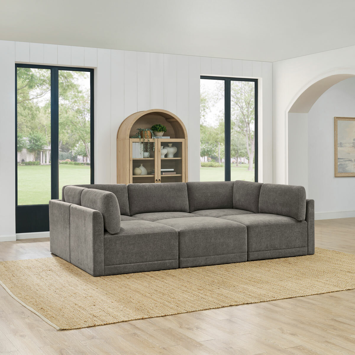 Thomasville Fallon Grey 6 Piece Modular Fabric Sofa Thomasville Fallon Grey 6 Piece Modular Fabric Sofa