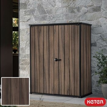 Keter Rosewood 4ft 6" x 2ft 4" (1.4 x 0.7m) 1,415 Litre Vertical Storage Shed with Shelves Keter Rosewood 4ft 6" x 2ft 4" (1.4 x 0.7m) 1,415 Litre Vertical Storage Shed with Shelves