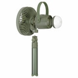 Studio image of the different individual parts of the camping fan Studio image of the different individual parts of the camping fan
