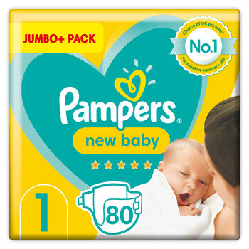 Pampers New Baby Nappies Size 1, 80 Jumbo+ Pack