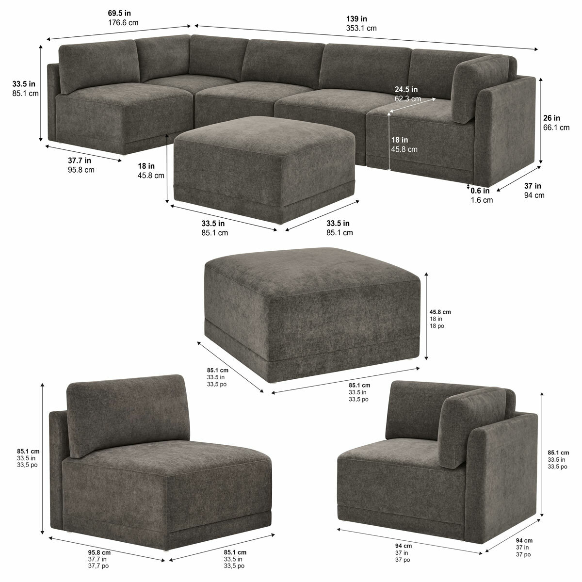 Thomasville Fallon Grey 6 Piece Modular Fabric Sofa Thomasville Fallon Grey 6 Piece Modular Fabric Sofa