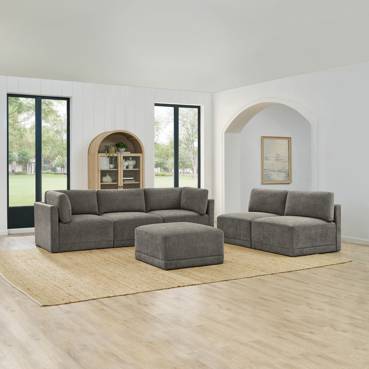 Thomasville Fallon Grey 6 Piece Modular Fabric Sofa Thomasville Fallon Grey 6 Piece Modular Fabric Sofa