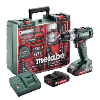 Metabo 18V Cordless Hammer Drill with Two 2.0Ah Batteries and Accessory Kit