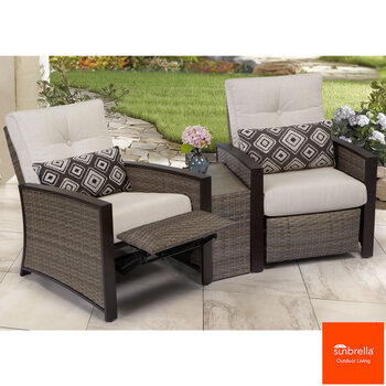 Pacific Casual Barcalounger Edgewater 3 Piece Cushioned Woven Aluminium Recliner Set
