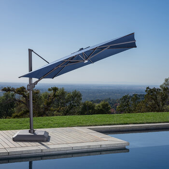 SunVilla 10ft (3m) Solar LED Aluminium Square Cantilever Umbrella with Base in Blue