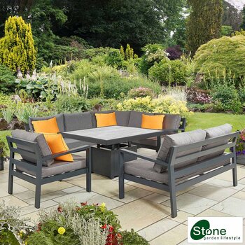 Stone Garden 4 Piece Deep Seating Corner Patio Set with Dual Height Ceramic Table in Two Colours