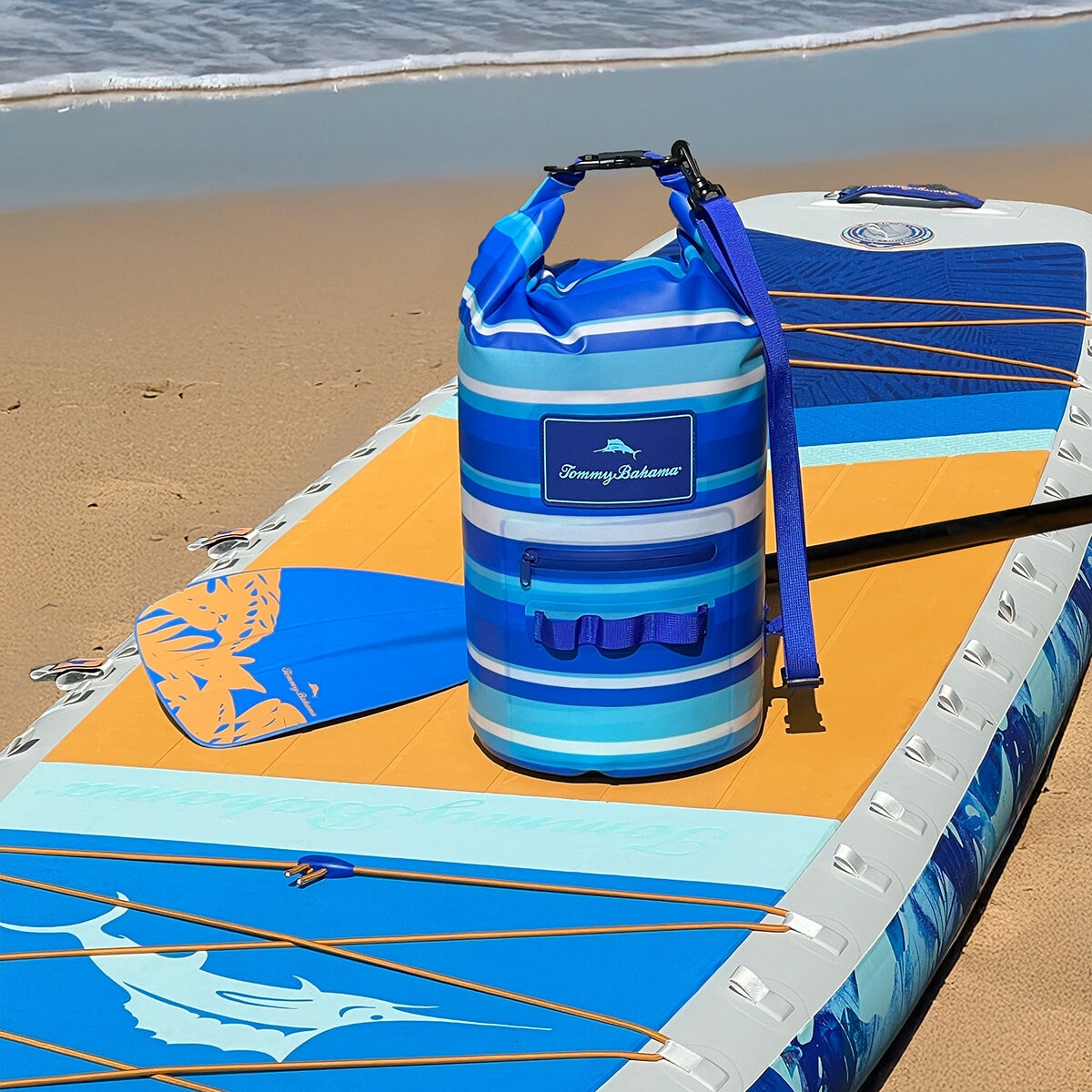 Lifestyle image of the dry bag on a paddleboard Lifestyle image of the dry bag on a paddleboard