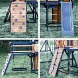 Lifestyle image of the rock wall, slide, web swing and climbing wall Lifestyle image of the rock wall, slide, web swing and climbing wall