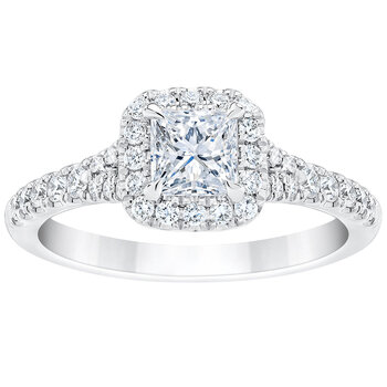 1.07ctw Princess & Round Brilliant Cut Diamond Halo Ring, 18ct White Gold