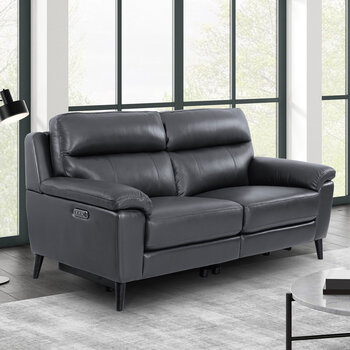 Grace Dark Grey Leather Power Reclining Large 2 Seater Sofa