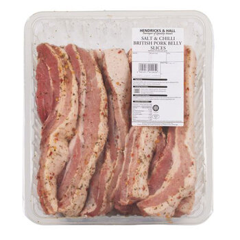 Hendricks and Hall Salt and Chilli British Pork Belly Slices, Variable Weight: 1.5kg - 3kg