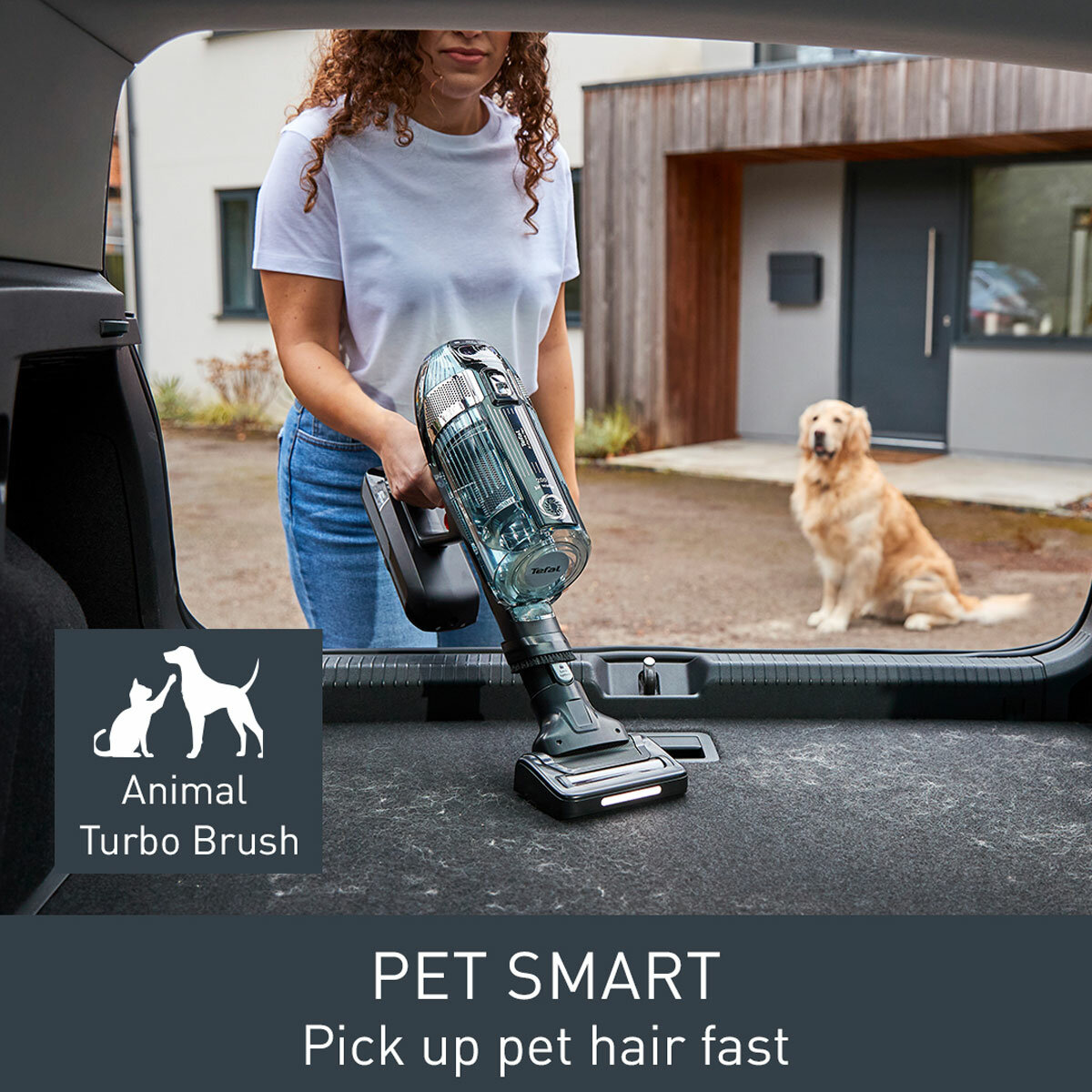 Lifestyle image of Tefal X-Force FlexCordless Stick Vacuum Cleaner perfect for cleaning up pet hair Lifestyle image of Tefal X-Force FlexCordless Stick Vacuum Cleaner perfect for cleaning up pet hair