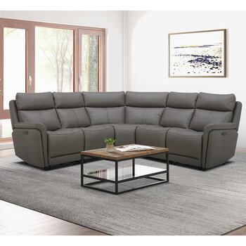 Gilman Creek Hadley Grey Leather Power Reclining Sectional Sofa with Power Headrests