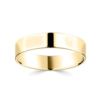 5.0mm Classic Flat Court Wedding Ring, 18ct Yellow Gold