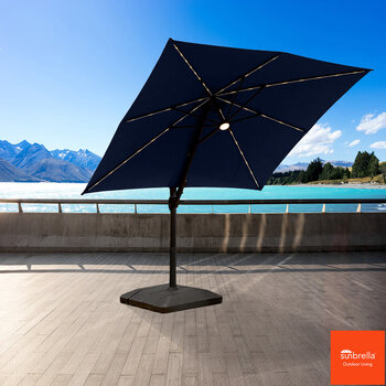 Seasons Sentry 10ft (3m) Solar LED Square Cantilever Umbrella with Base in Indigo